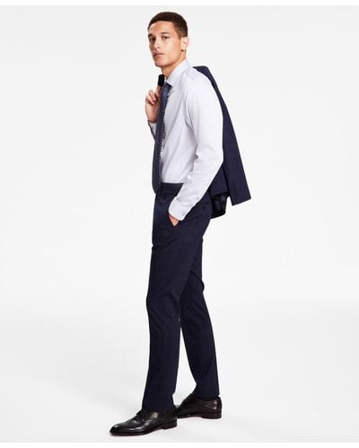DKNY Modern-fit Stretch Windowpane Suit Pants - Blue