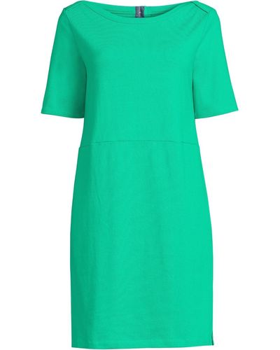 Lands' End Heritage Cotton Jersey Elbow Sleeve Dress - Green