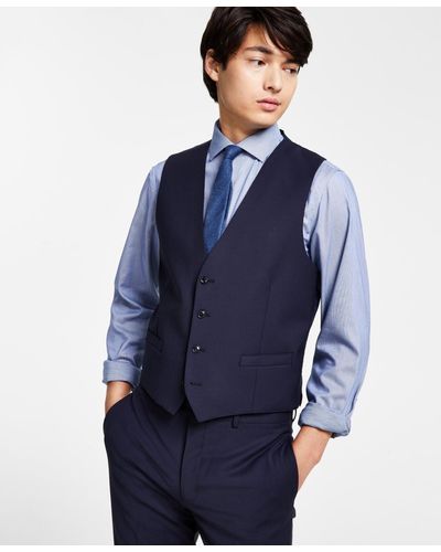 Calvin Klein Slim-fit Wool Infinite Stretch Suit Vest - Blue