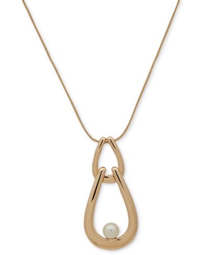 Anne Klein Gold-tone Link & Imitation Long Pendant Necklace - Metallic