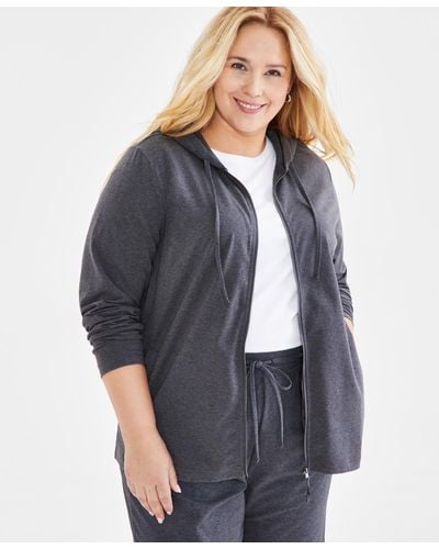 Style & Co. Plus Size Zip-up Hooded Sweatshirt - Gray