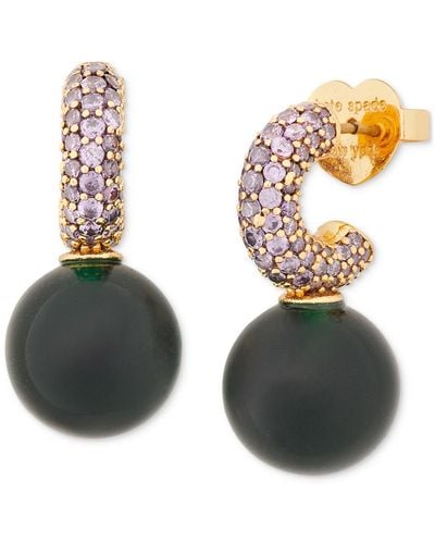 Kate Spade Gold-tone Imitation Pearl Charm Pave huggie Hoop Earrings - Black