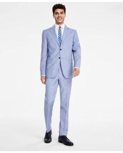 DKNY Modern Fit Bi Stretch Check Suit Separates - Blue