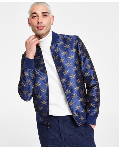 Paisley & Gray Hyde Slim-fit Bee Bomber Jacket - Blue