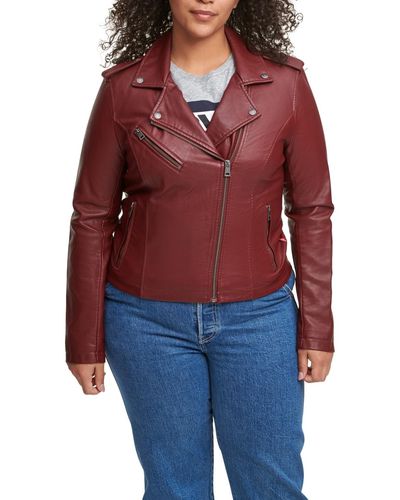 Levi's Plus Size Trendy Faux Leather Moto Jacket - Red