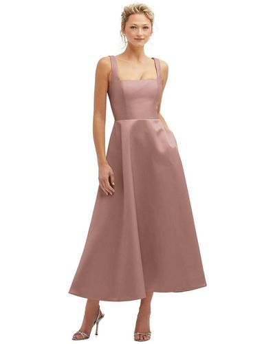 Dessy Collection Square Neck Satin Midi Dress - Brown