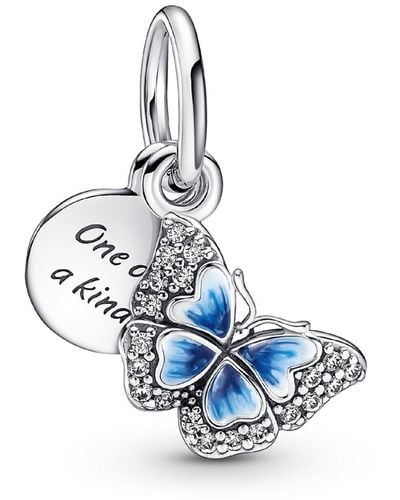 PANDORA Cubic Zirconia Butterfly Quote Double Dangle Charm - Blue
