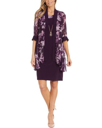 R & M Richards 2-pc. Floral-print Jacket & Necklace Dress Set - Purple