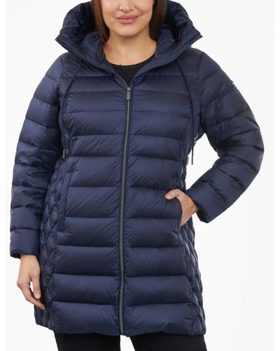Michael Kors Plus Size Hooded Down Packable Puffer Coat, Created For Macy's - Blue