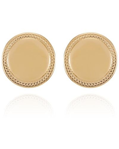 Tahari Tone Circle Coin Clip On Button Earrings - White