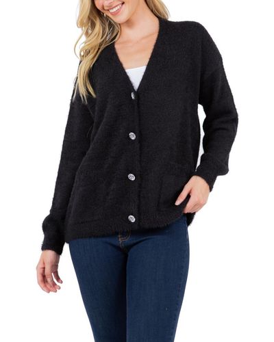 Fever Feather Cardigan Sweater - Black