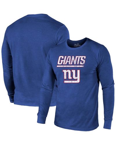 Majestic New York Giants Lockup Tri-blend Long Sleeve T-shirt - Blue