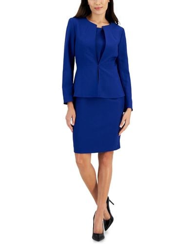 Le Suit Peplum Crepe Sheath Dress Suit - Blue