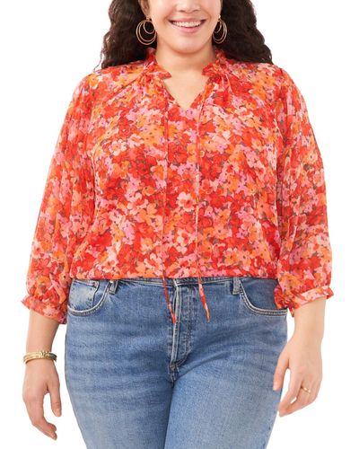 Vince Camuto Plus Size Split-neck 3/4-sleeve Blouse - Red