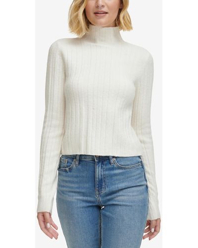 Calvin Klein Mock-neck Long-sleeve Ribbed Sweater - White