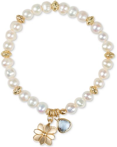 Patricia Nash Gold-tone Stone & Flower Imitation Pearl Stretch Bracelet - Metallic
