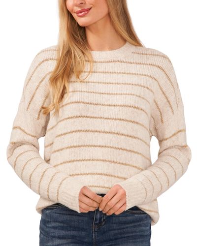 Cece Crewneck Long-sleeve Lurex-stripe Sweater - Natural