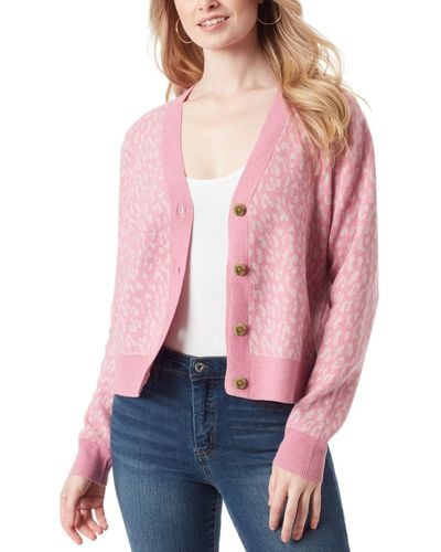 Jessica Simpson Buffalo Plaid Jacquard Button-front Cardigan Sweater - Pink