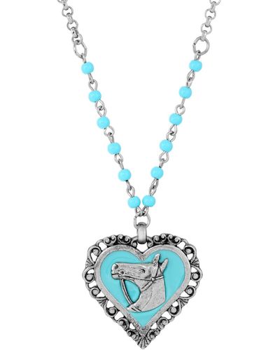 2028 Acrylic Bead Horse Head Heart Necklace - Blue