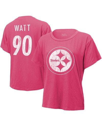 Majestic Threads T.j. Watt Distressed Pittsburgh Steelers Name And Number T-shirt - Pink