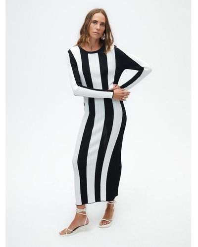 Nocturne Striped Long Dress - White