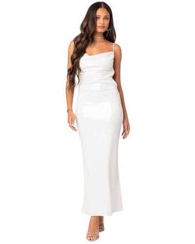 Edikted Nellie Sequin Open Back Maxi Dress - White