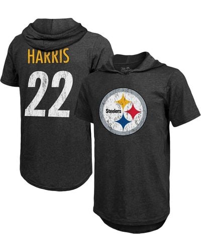 Majestic Threads Najee Harris Pittsburgh Steelers Player Name And Number Tri-blend Hoodie T-shirt - Black