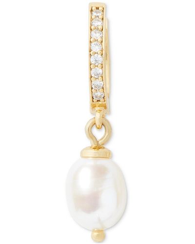 Kate Spade Gold-tone Freshwater Pearl Charm Pave huggie Hoop Earrings - White