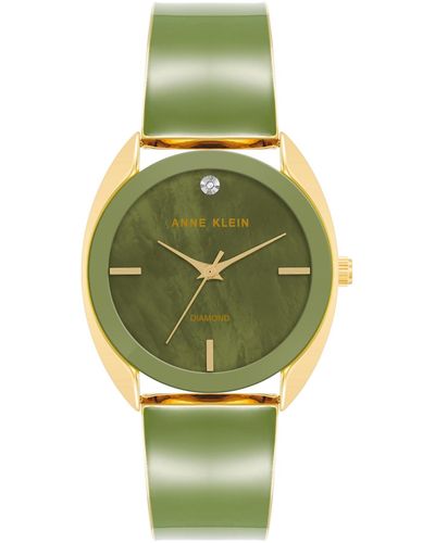 Anne Klein Three-hand Quartz Green And Gold-tone Alloy Bangle Watch