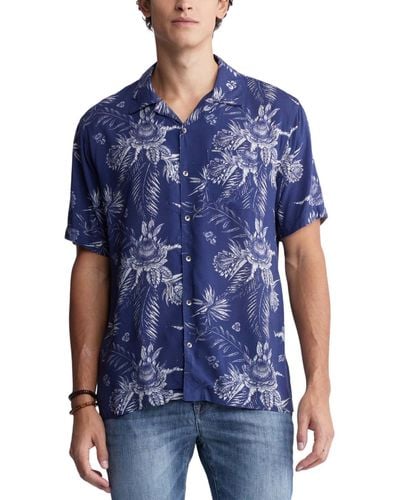 Buffalo David Bitton Sidny Floral Print Short Sleeve Button-front Shirt - Blue