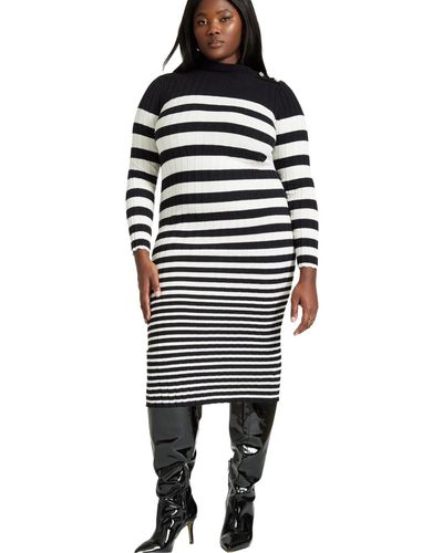 Eloquii Plus Size Preppy Striped Sweater Dress - Blue