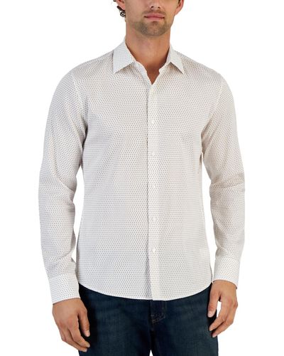 Michael Kors Slim-fit Long Sleeve Micro-print Button-front Shirt - White