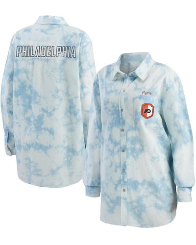 WEAR by Erin Andrews Philadelphia Flyers Oversized Tie-dye Button-up Denim Shirt - Blue