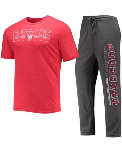 Concepts Sport Heathered Charcoal And Red Houston Cougars Meter T-shirt And Pants Sleep Set - Pink