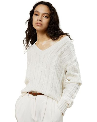 LILYSILK Cable-knit Wool-cashmere Blend Sweater - White