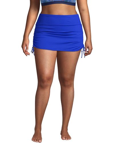 Lands' End Plus Size Tummy Control Adjustable Swim Skirt Swim Bottoms - Blue