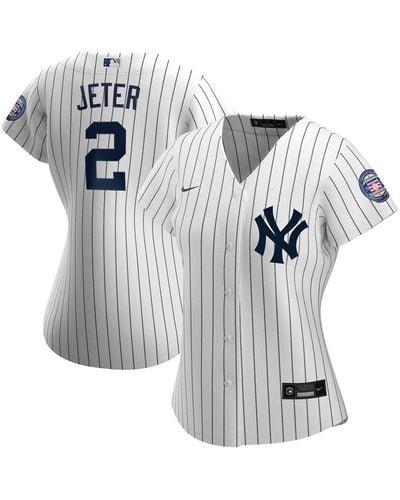 Nike Derek Jeter White And Navy New York Yankees 2020 Hall Of Fame Induction Home Replica Player Name Jersey - Gray