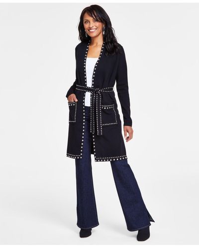 INC International Concepts Petite Studded Completer Cardigan Sweater, Created For Macy's - Black