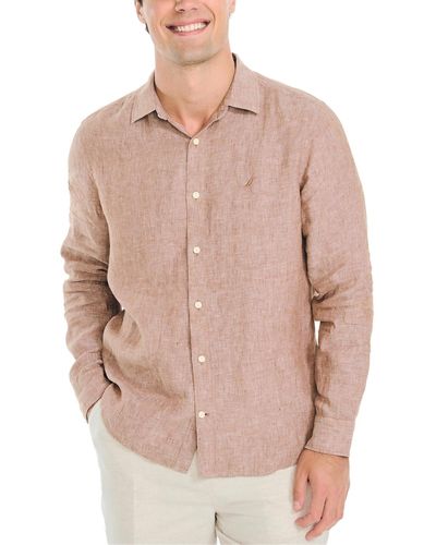 Nautica Solid Long-sleeve Button-up Linen Shirt - Multicolor