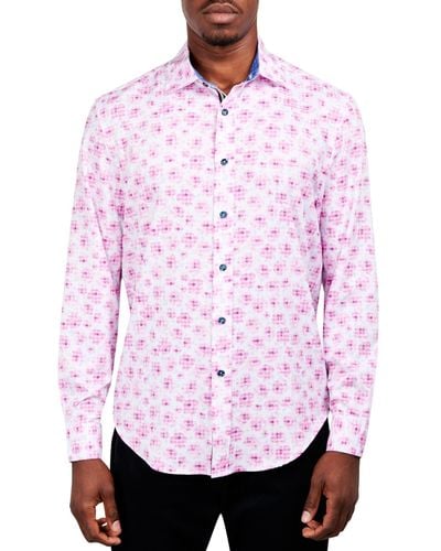 Society of Threads Slim-fit Performance Stretch Floral Long-sleeve Button-down Shirt - Pink