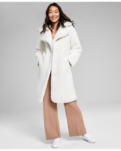 BCBGeneration Petite Notch-collar Teddy Coat - White