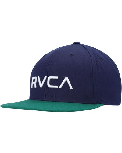 RVCA Navy And Green Logo Twill Ii Snapback Hat - Blue