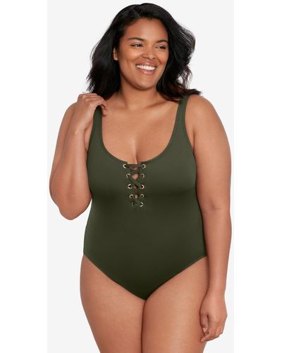 Lauren by Ralph Lauren Plus Size Lace-up One-piece Swimsuit - Green
