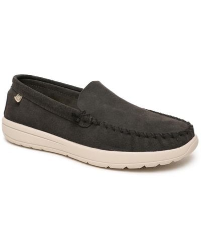 Minnetonka Discover Classic Suede Slip-on Shoes - Black
