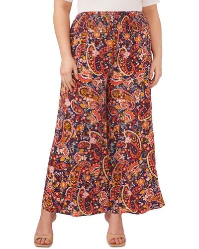 Vince Camuto Plus Size Printed Smocked-waist Pants - Red
