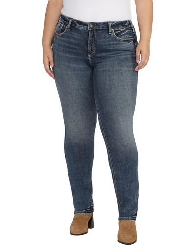 Silver Jeans Co. Plus Size Suki Mid Rise Curvy Fit Straight Leg Jeans - Blue