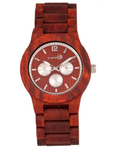 Earth Wood Bonsai Wood Bracelet Watch W/day/date 45mm - Red