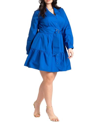 Eloquii Plus Size Mini Shirt Dress With Belt - Blue