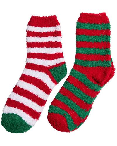 Stems Cozy Striped Socks Two Pack - Red
