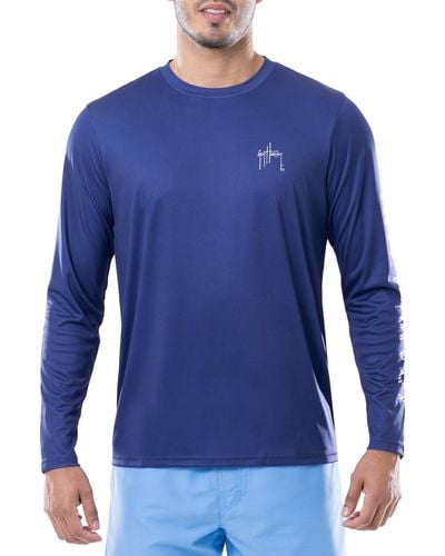 Guy Harvey Art Of Big Game Fishing Logo Graphic Long-sleeve Sun Protection T-shirt - Blue